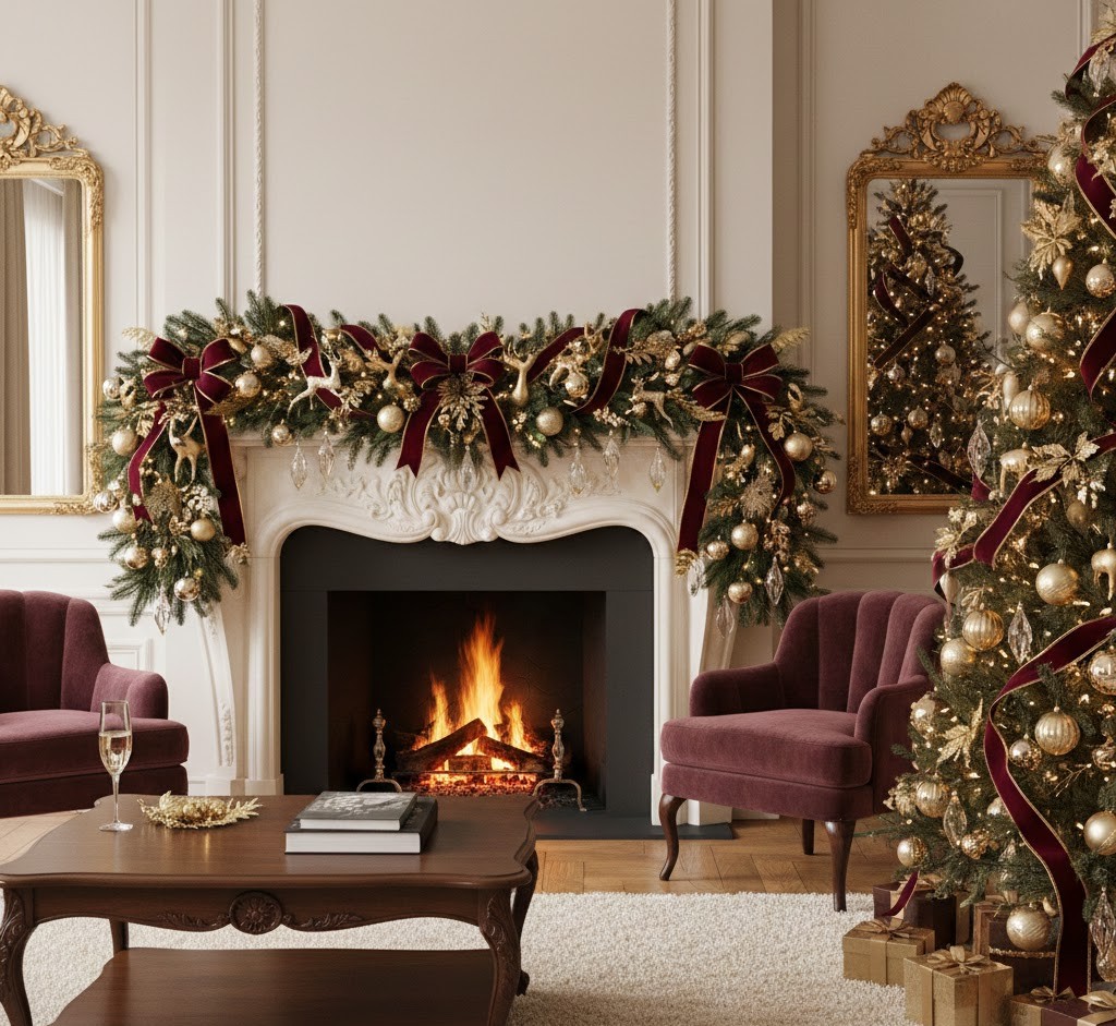 Luxury Christmas garland with crystal ornaments